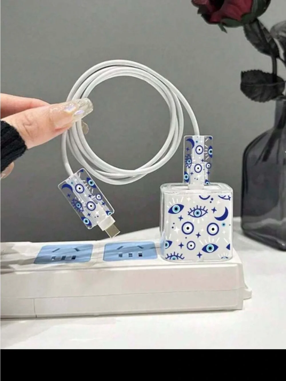 Decorative Blue Evil Charger and Cable Case and Holders